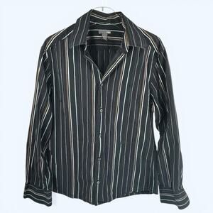 H&M Button Down Long Sleeve Men's Black Colored Stripe Shirt Large